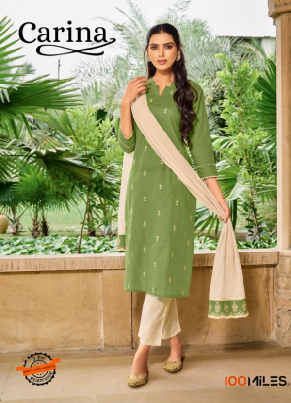 100 miiles carina cotton exclusive look kurti with pant dupatta catalog