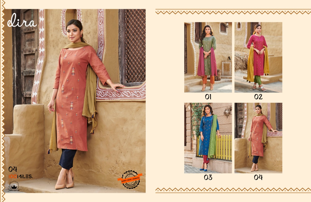 100 miiles elira cotton attrective colours kurti with pant and dupatta catalog