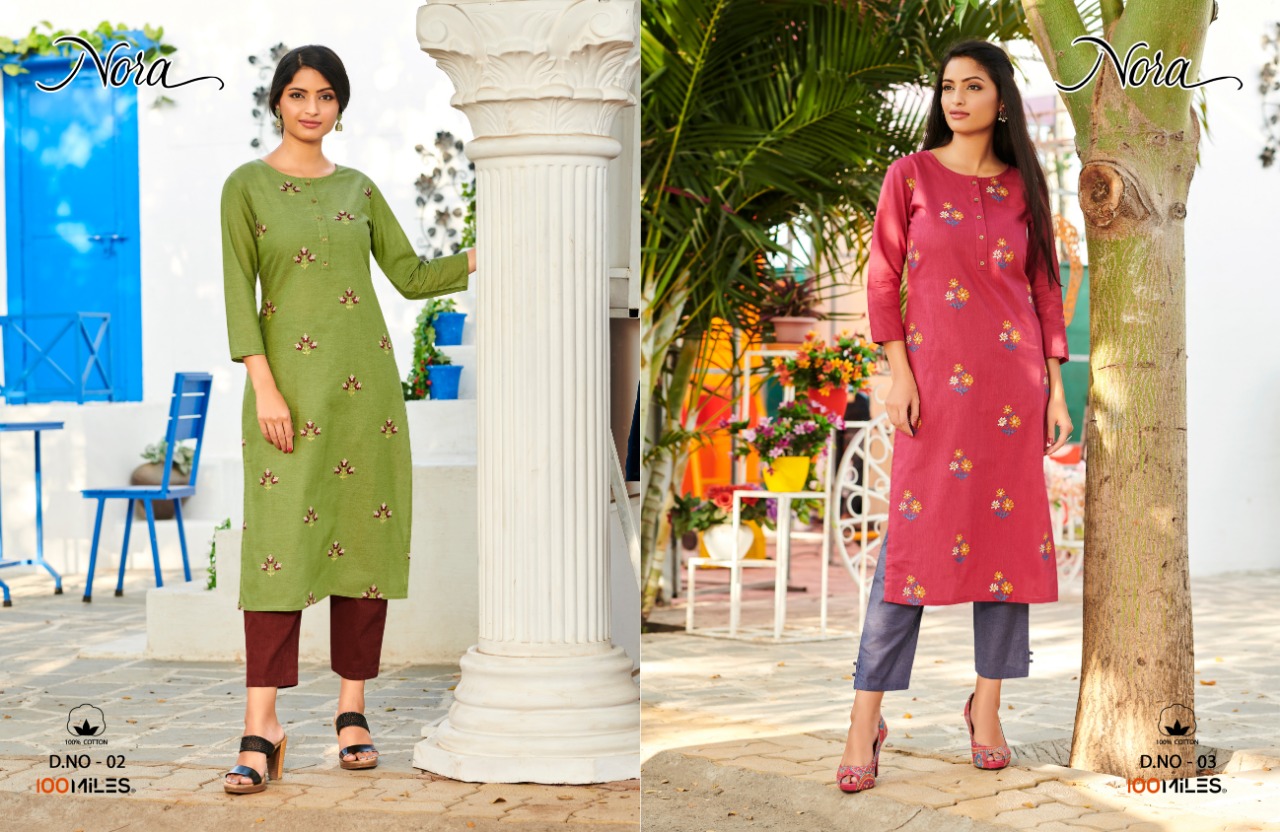 100 miiles nora cotton authentic fabric kurti  catalog