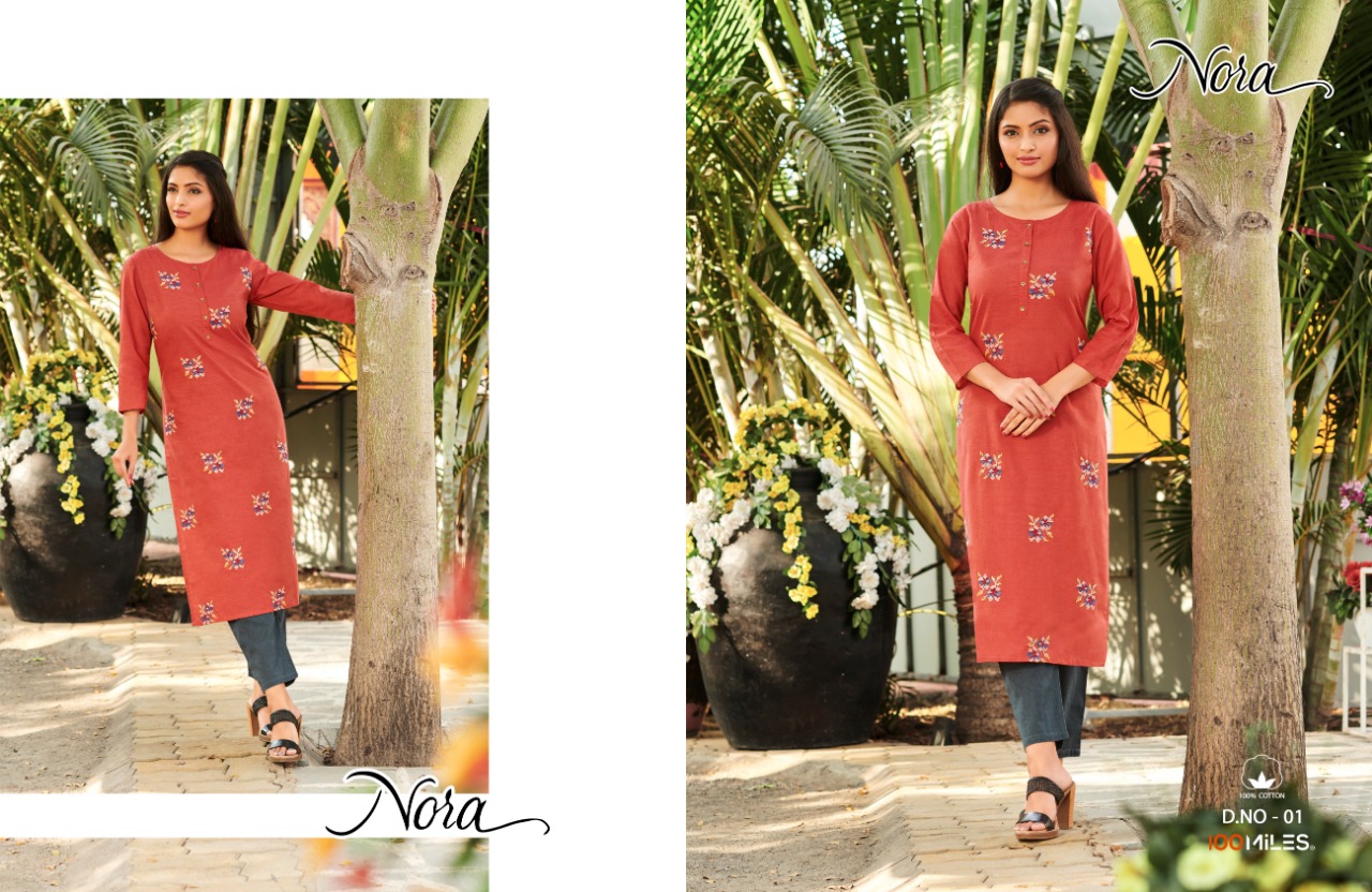 100 miiles nora cotton authentic fabric kurti  catalog