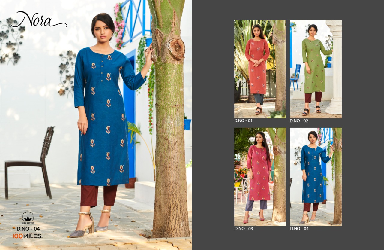 100 miiles nora cotton authentic fabric kurti  catalog