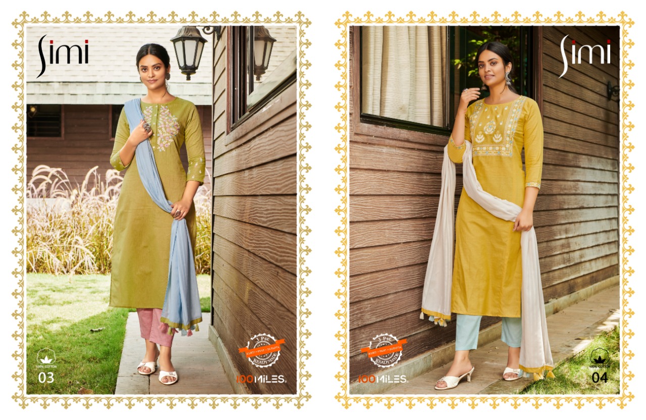 100 miiles simi cotton elegant look kurti with pant dupatta catalog