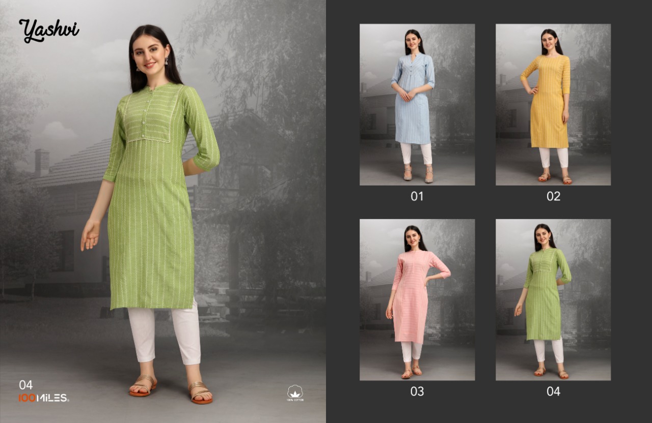 100 miiles yashvi cotton authentic fabric kurti catalog