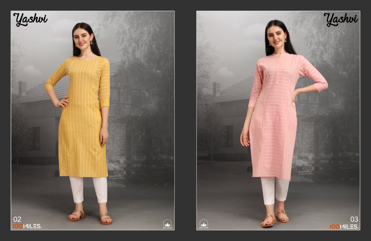 100 miiles yashvi cotton authentic fabric kurti catalog