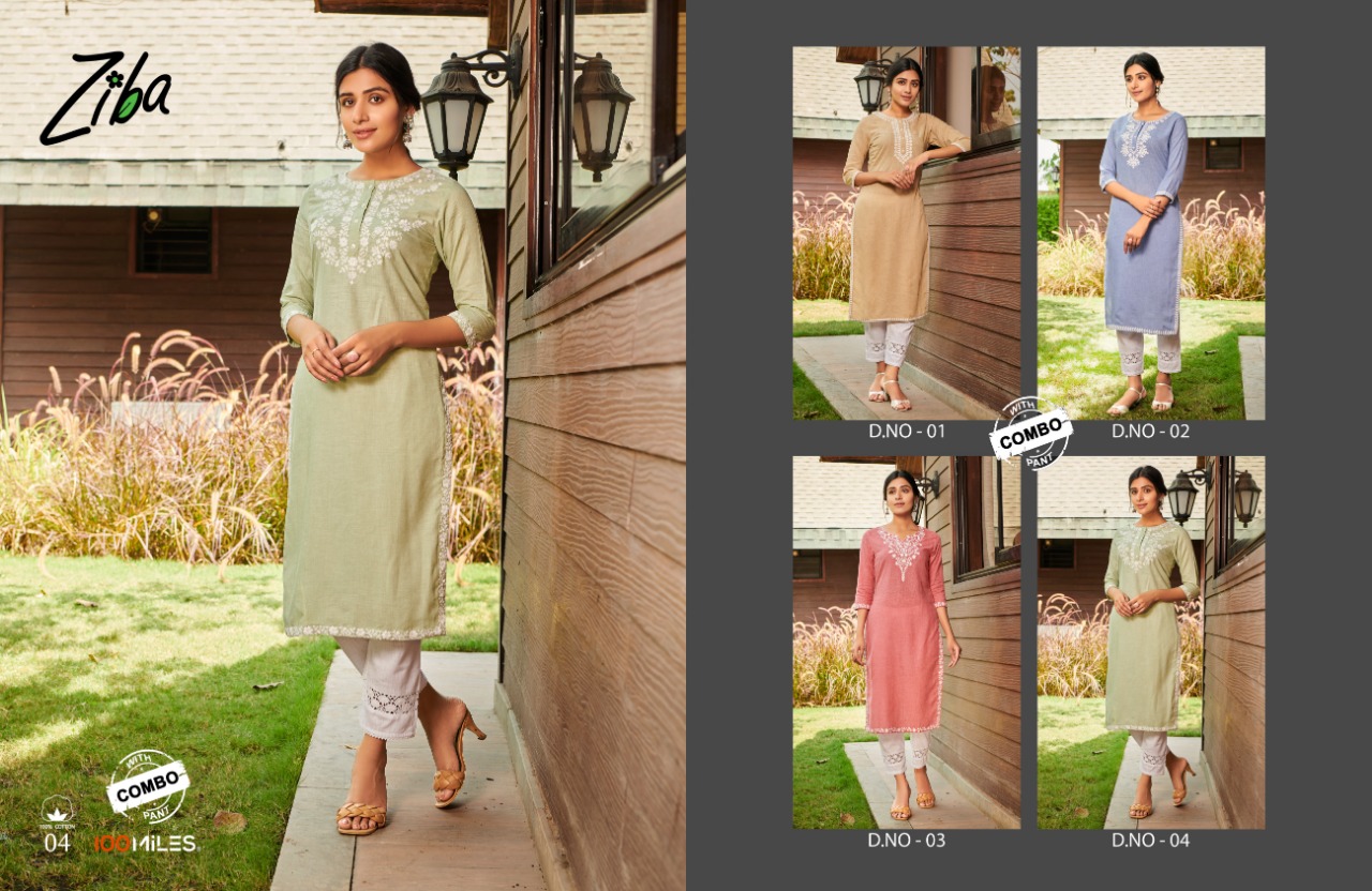 100 miiles ziba cotton linen exclusive look kurti with pant catalog