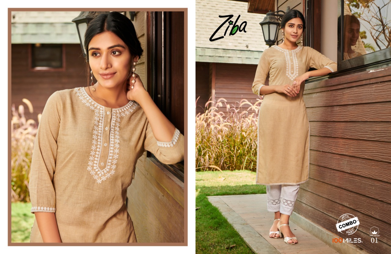 100 miiles ziba cotton linen exclusive look kurti with pant catalog