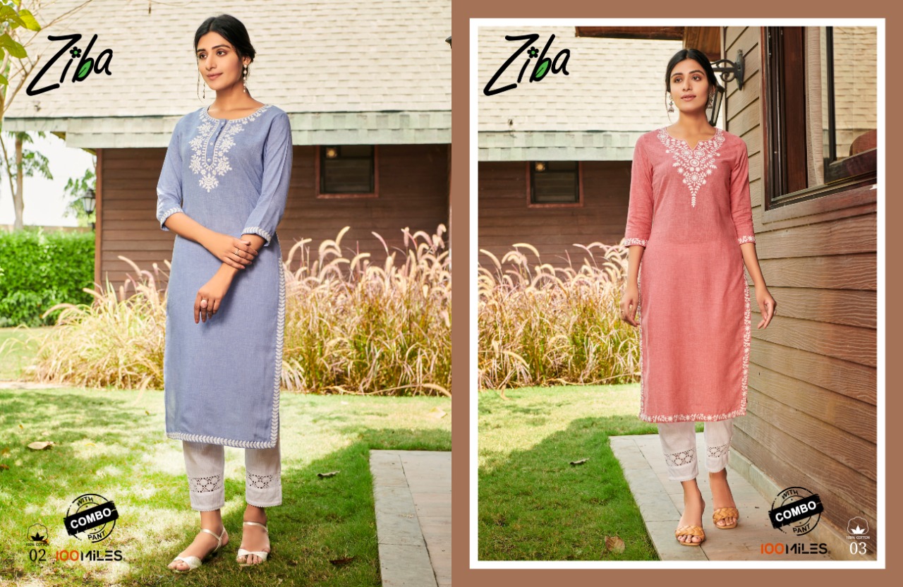 100 miiles ziba cotton linen exclusive look kurti with pant catalog