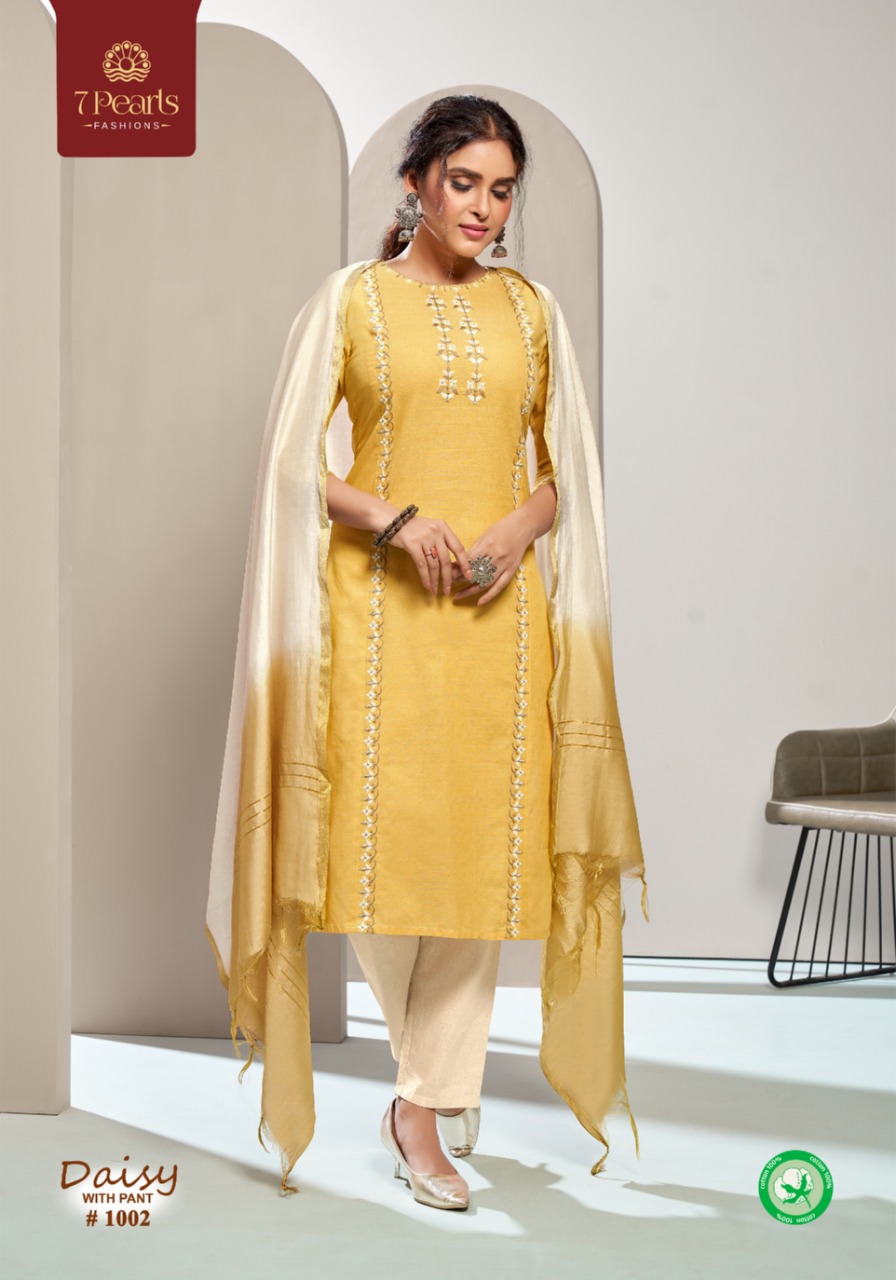 7 pearls daisy cotton authentic fabric top with pant and dupatta catalog