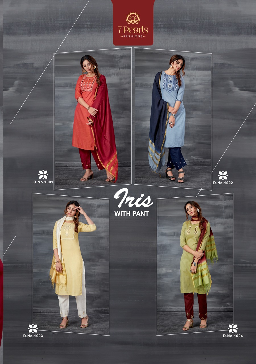 7 pearls iris cotton astonishing kurti with bottom and dupatta catalog