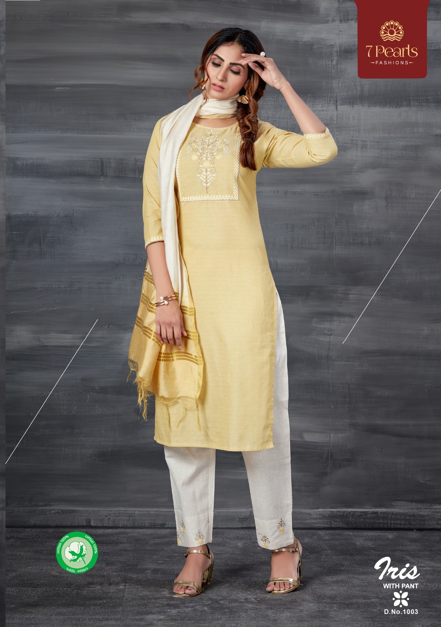 7 pearls iris cotton astonishing kurti with bottom and dupatta catalog