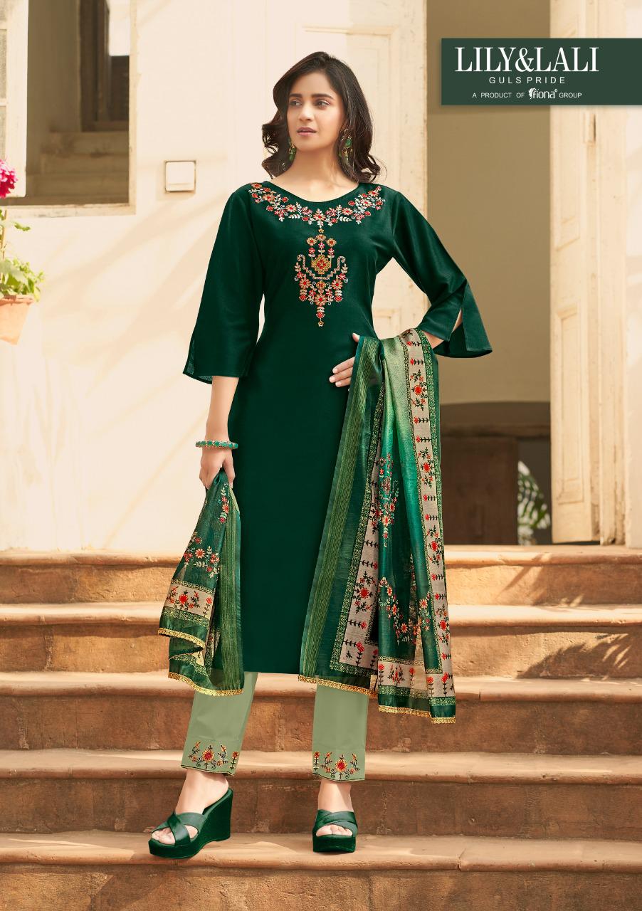 lily and lali monalisa 3 bemberg silk astonish style kurti pant with dupatta catalog