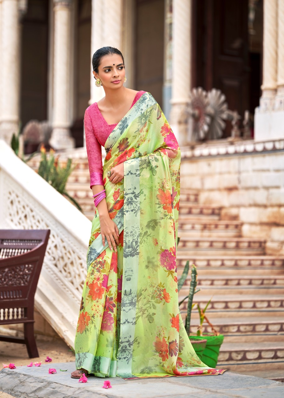 lt kashvi creation chitrangana Moss Satin Patta gorgeous look saree catalog