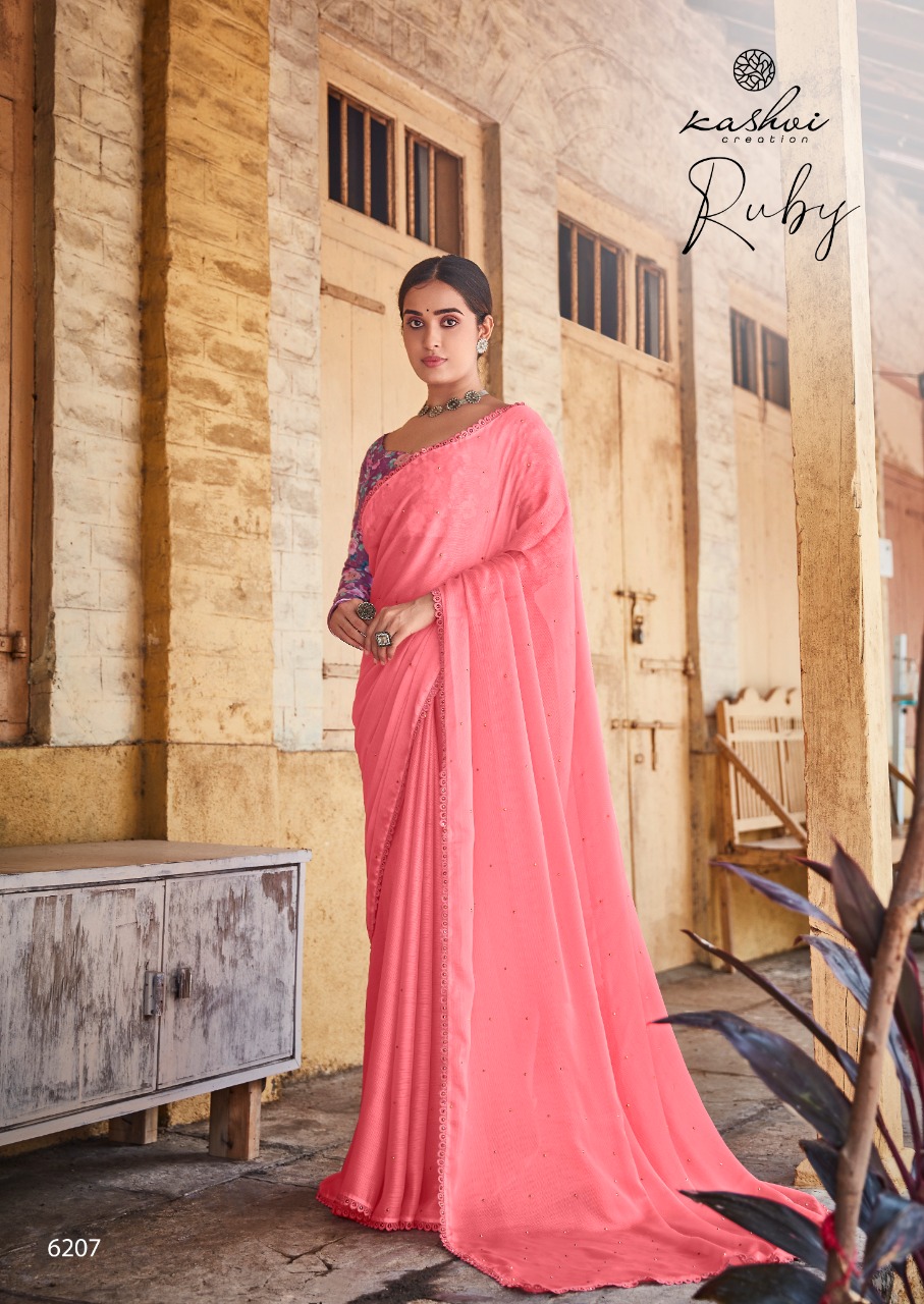 lt kashvi creation ruby Moss shiffon elegant print saree catalog