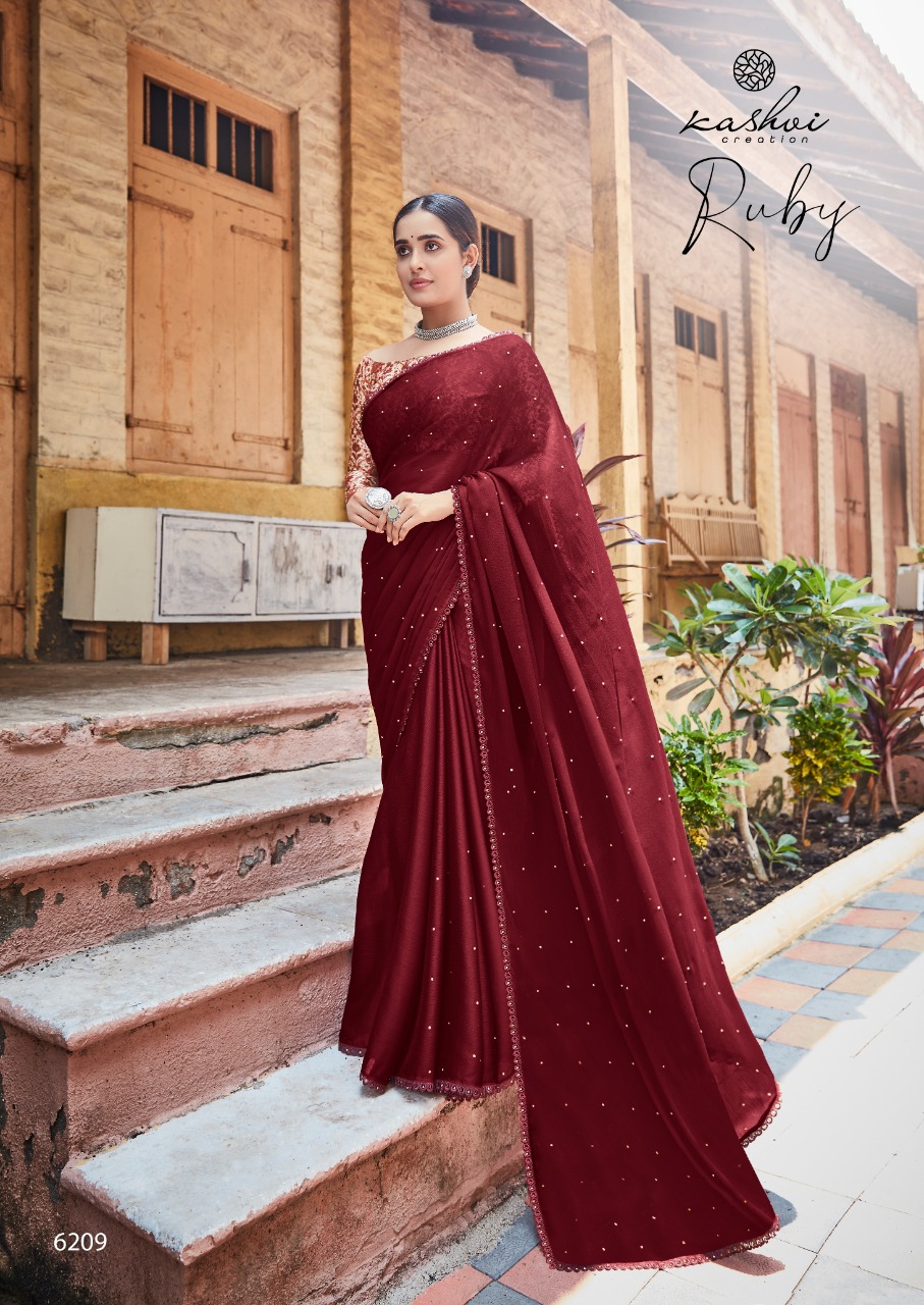 lt kashvi creation ruby Moss shiffon elegant print saree catalog