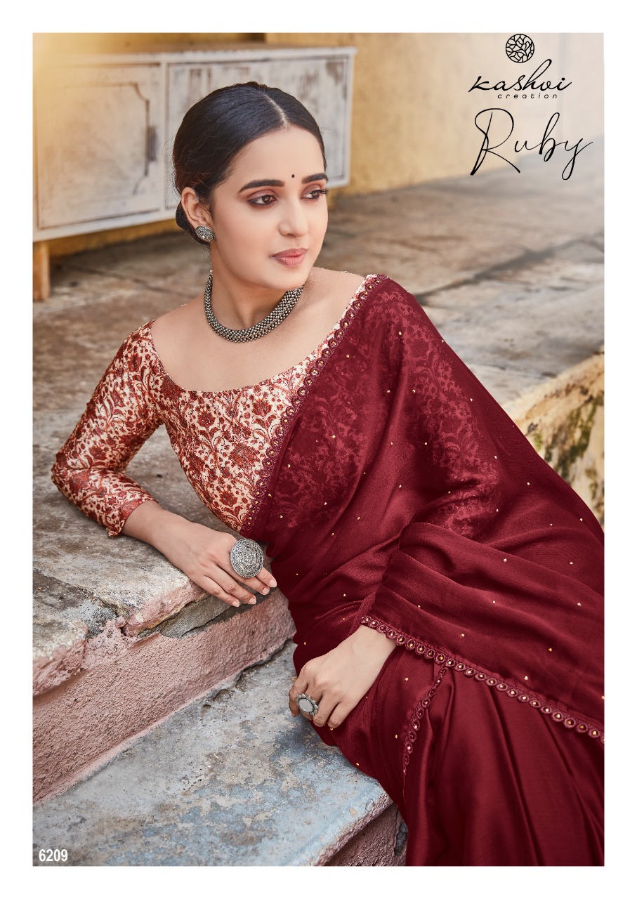 lt kashvi creation ruby Moss shiffon elegant print saree catalog