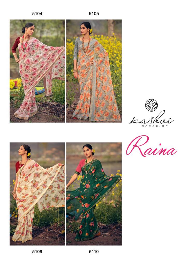 lt kashvi creation raina georgget elegant print saree catalog