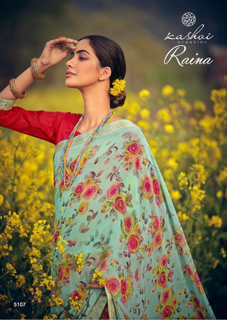 lt kashvi creation raina georgget elegant print saree catalog