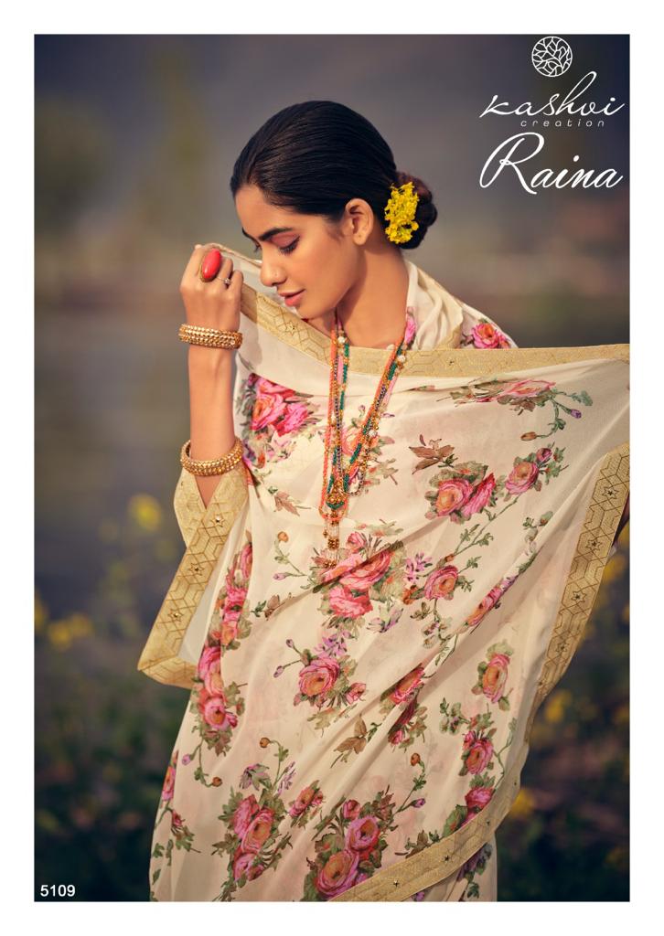 lt kashvi creation raina georgget elegant print saree catalog