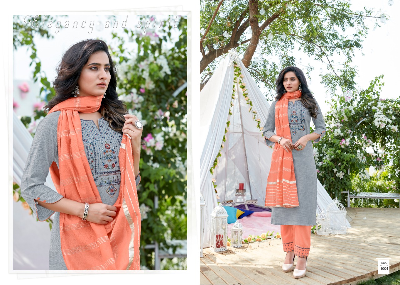 amaaya garments frill cotton decent embroidary look kurti with bottom and dupatta catalog