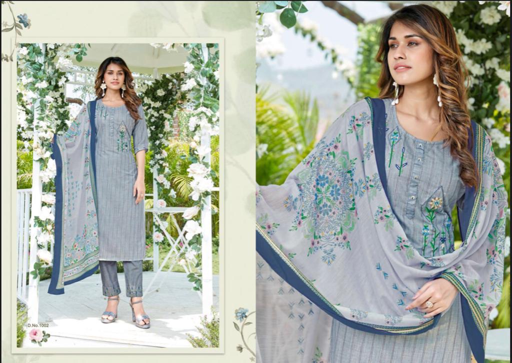 amaaya garments virtu vol 2 cotton decent embroidary look kurti with bottom and dupatta catalog