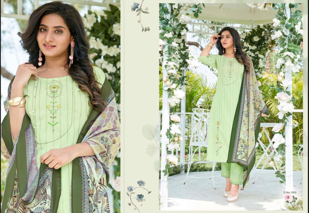 amaaya garments virtu vol 2 cotton decent embroidary look kurti with bottom and dupatta catalog