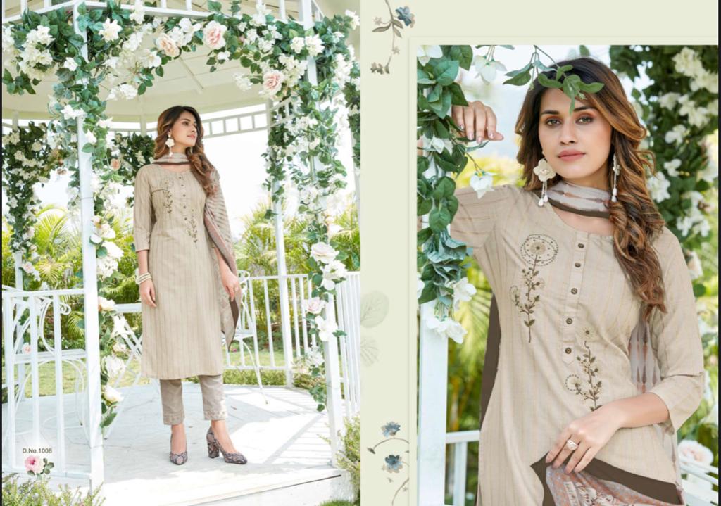 amaaya garments virtu vol 2 cotton decent embroidary look kurti with bottom and dupatta catalog