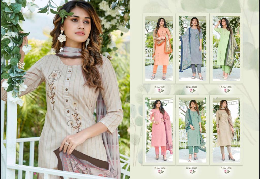 amaaya garments virtu vol 2 cotton decent embroidary look kurti with bottom and dupatta catalog