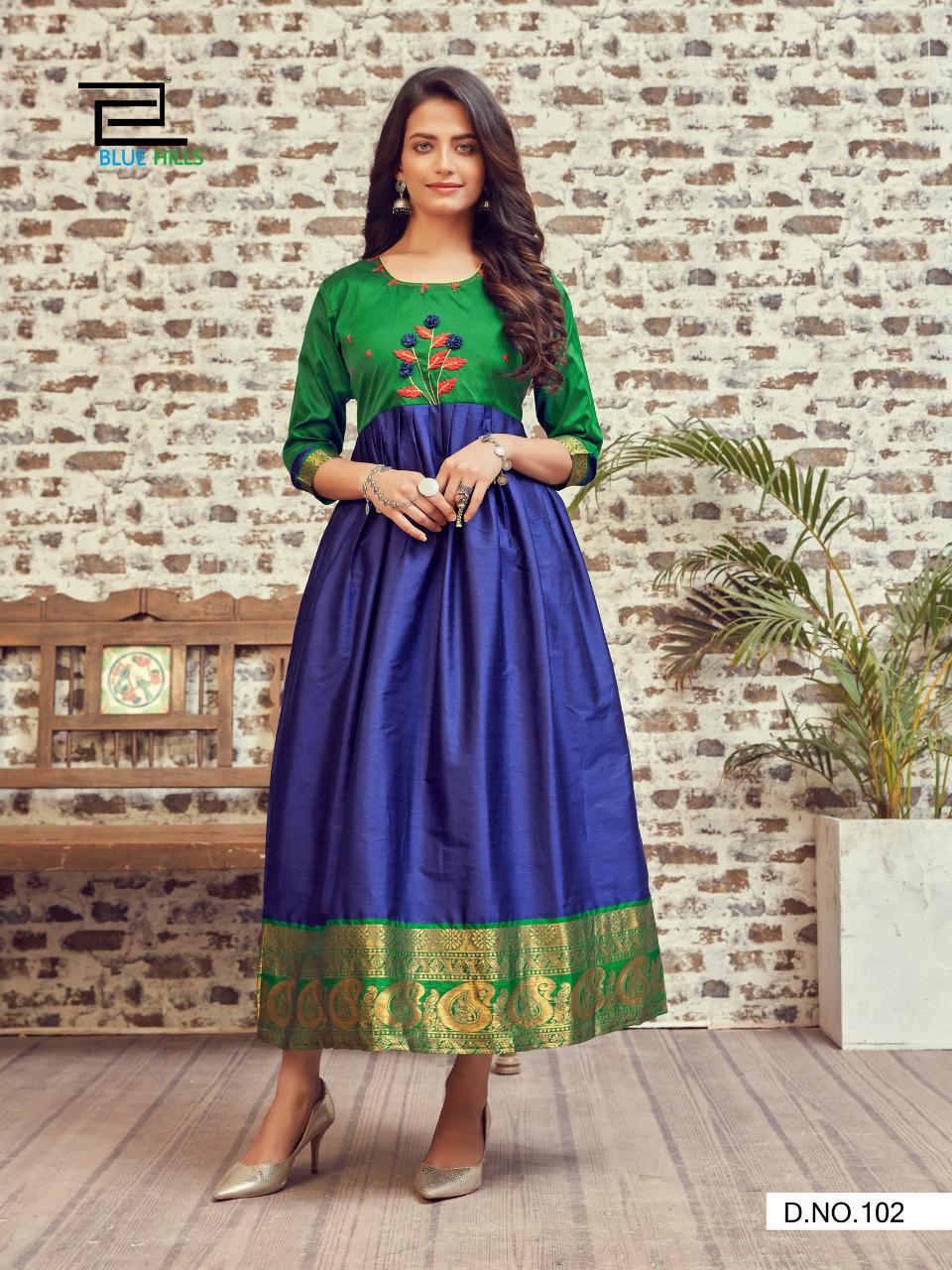 Blue hills silk bubbly vol 1 silk jacquard graceful look long gown kurti catalog