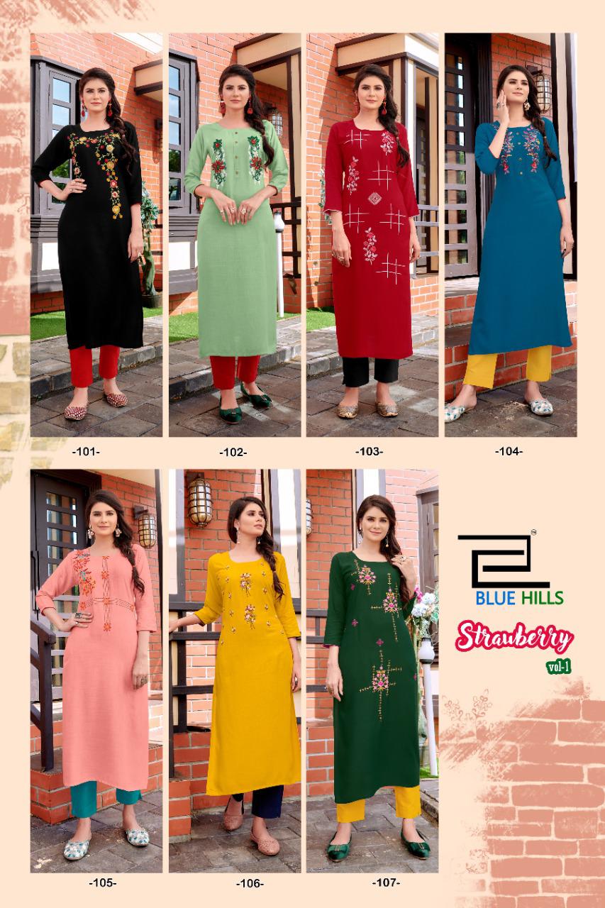 blue hills strawberry rayon astonishing look kurti catalog