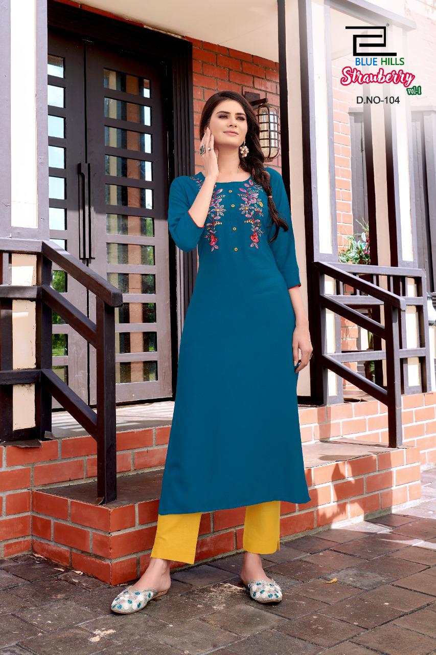 blue hills strawberry rayon astonishing look kurti catalog