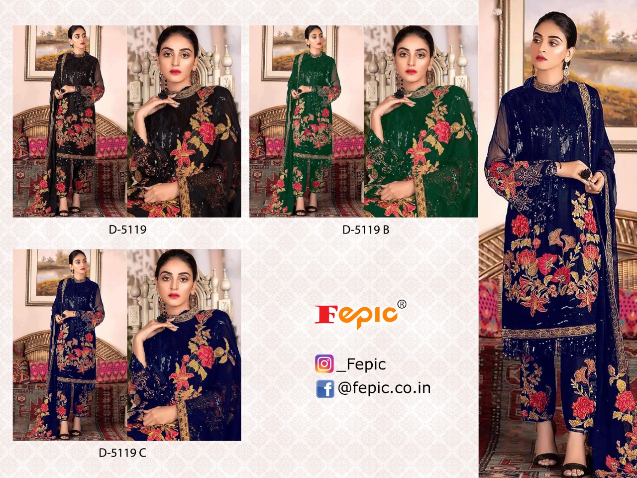 fepic rosemeen d no d 1119 georgette elegant look salwar suit catalog