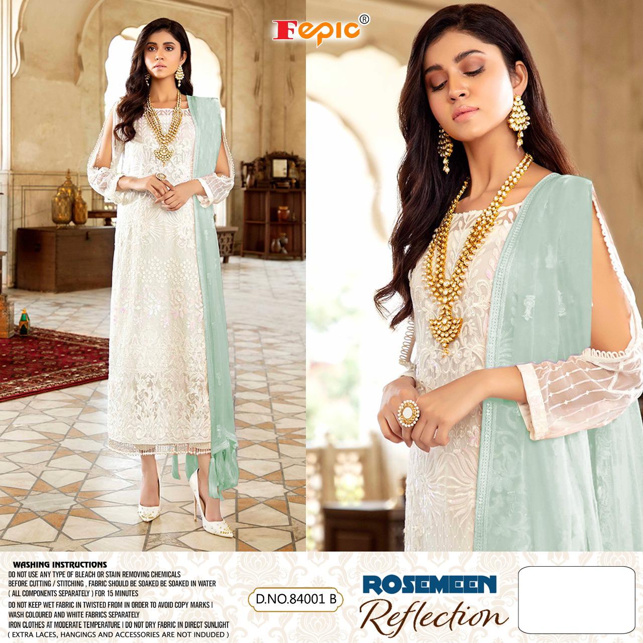 fepic rosemeen shades of reflaction d no 84001 georgette regal look salwar suit catalog