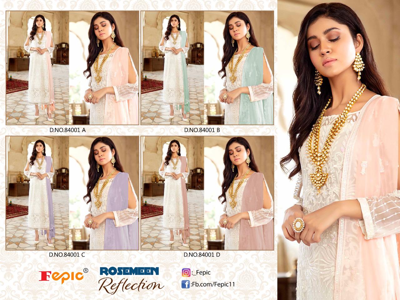 fepic rosemeen shades of reflaction d no 84001 georgette regal look salwar suit catalog