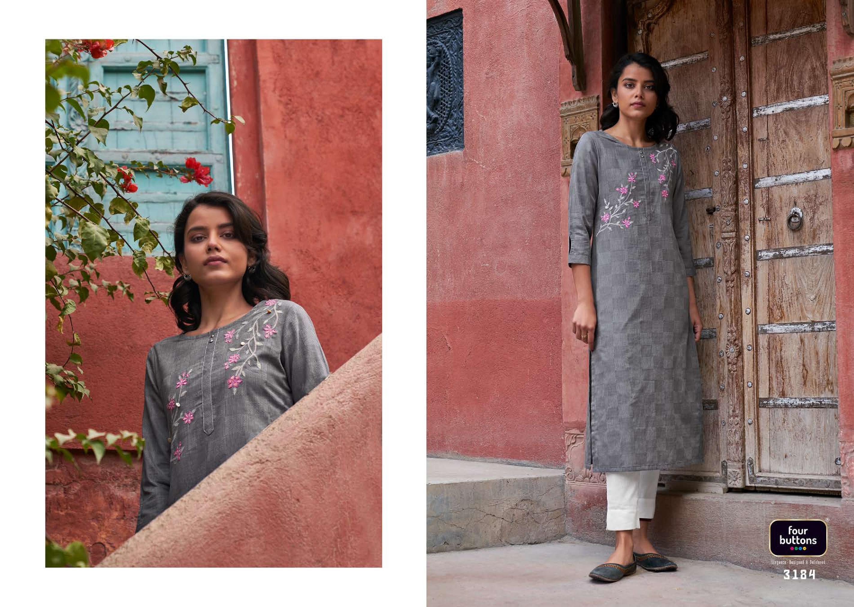 four buttons plum 2 cotton catchy look kurti  catalog