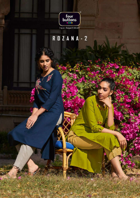 four buttons rozana 2 cotton new and modern style kurti with bottom and dupatta catalog