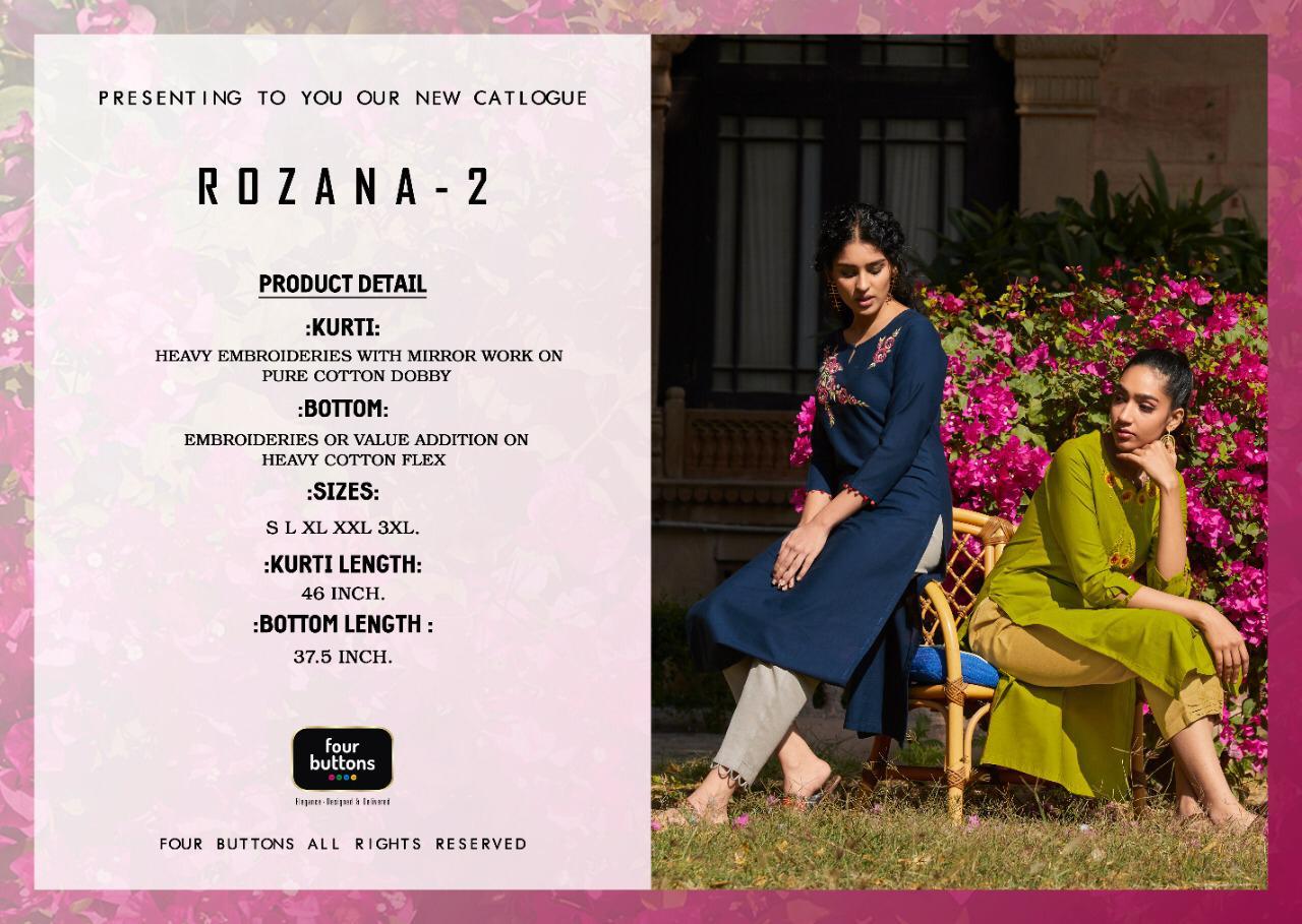 four buttons rozana 2 cotton new and modern style kurti with bottom and dupatta catalog