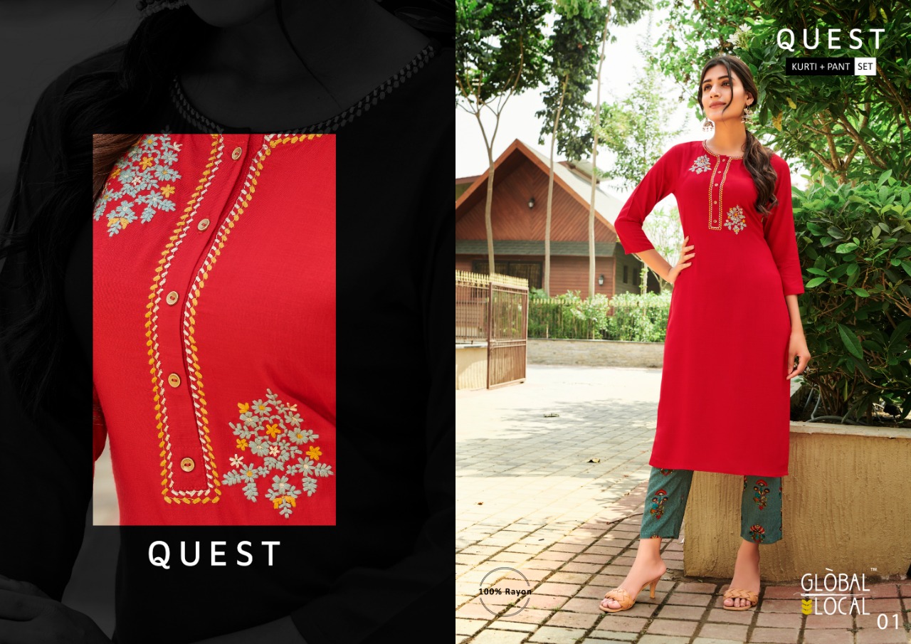 global local quest rayon graceful look Kurti with pant catalog