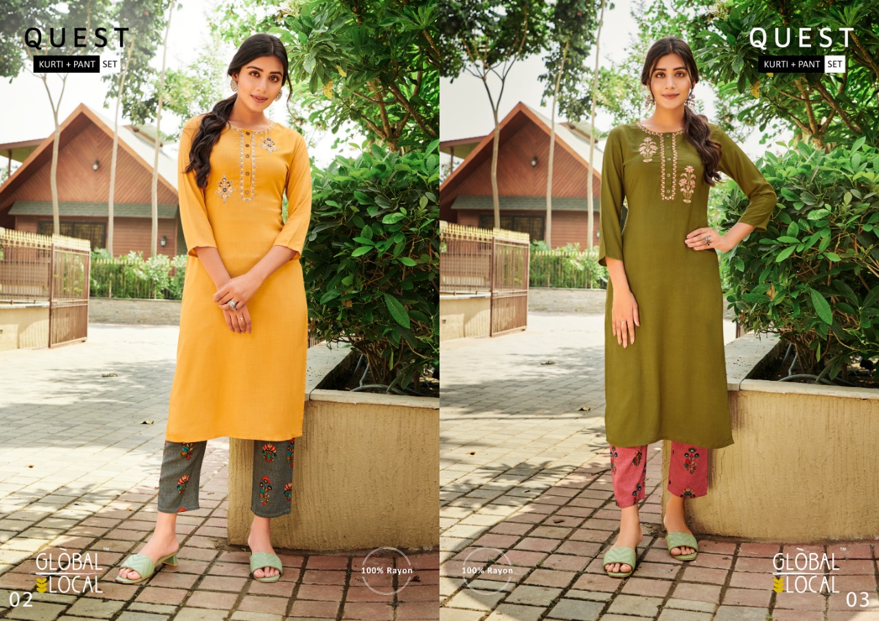 global local quest rayon graceful look Kurti with pant catalog