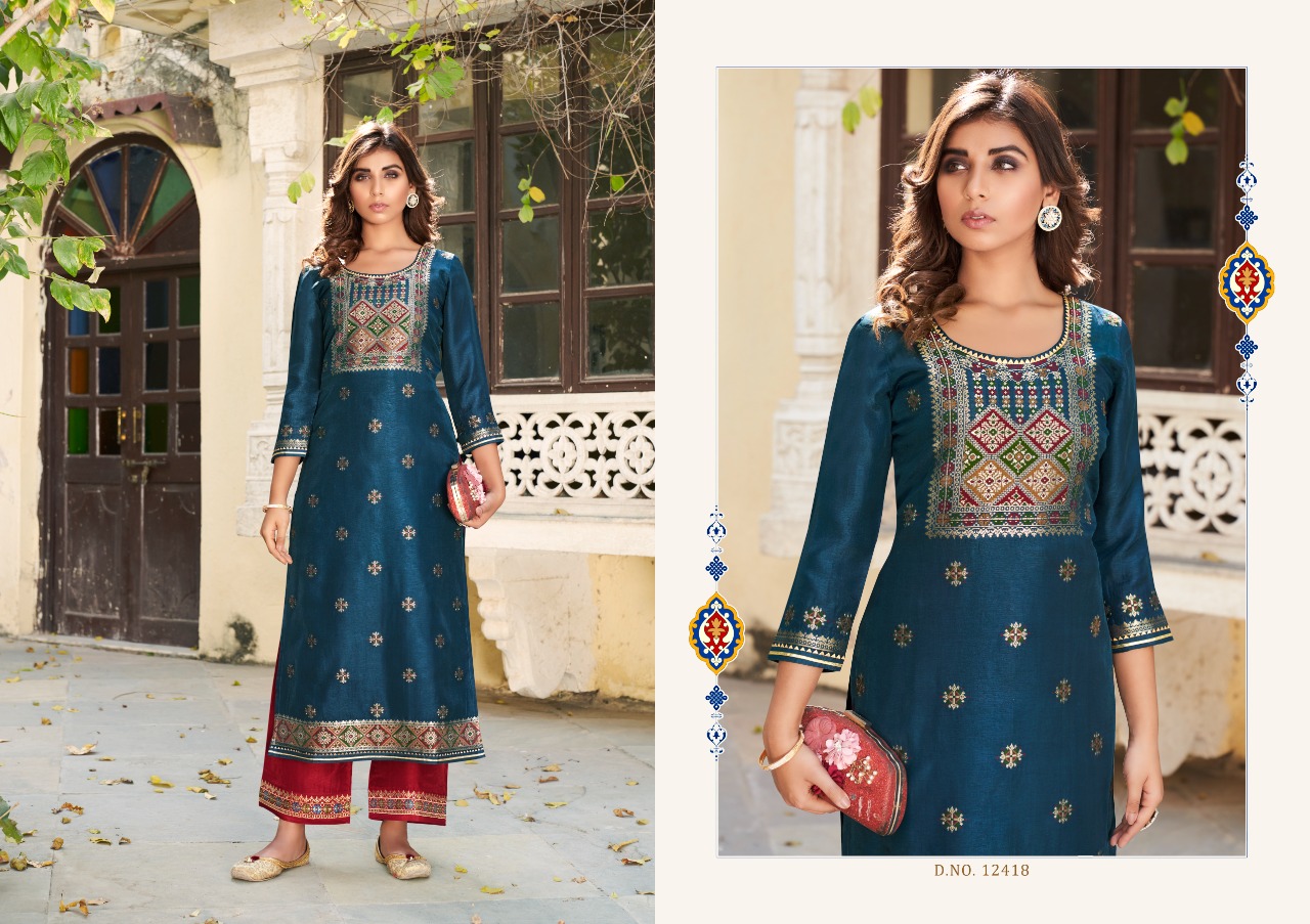 Kalaroop by Kajree armani viscose innovative look kurti with pant catalog