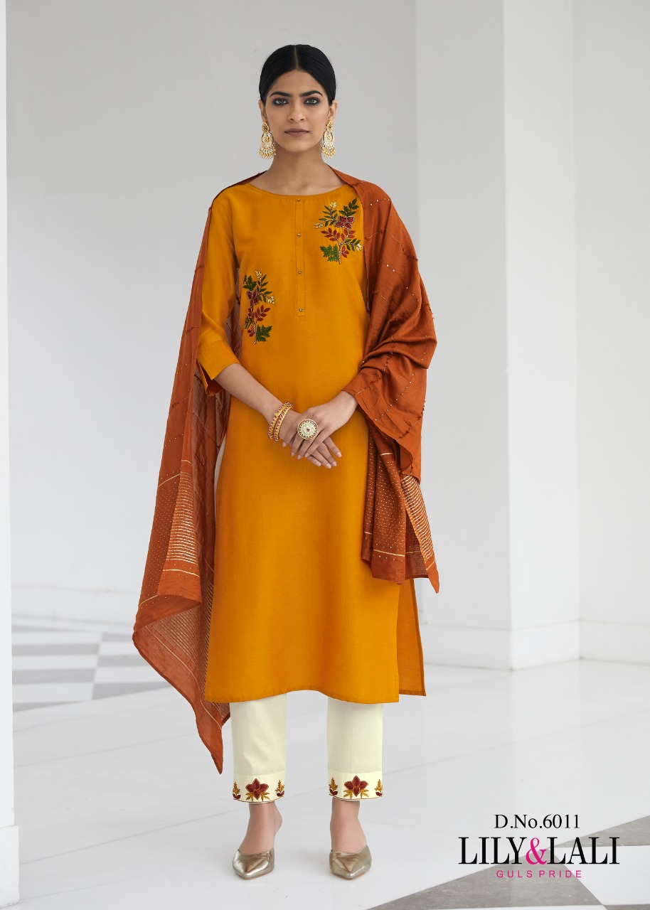 lily and lali malaika silk astonish style kurti pant with dupatta catalog