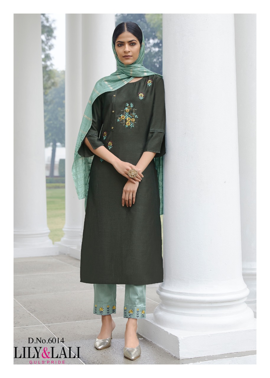 lily and lali malaika silk astonish style kurti pant with dupatta catalog