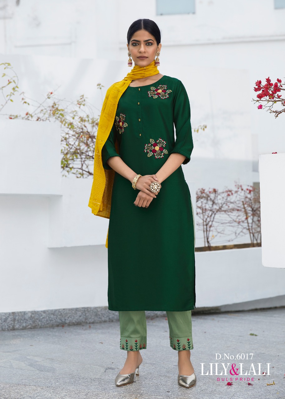 lily and lali malaika silk astonish style kurti pant with dupatta catalog