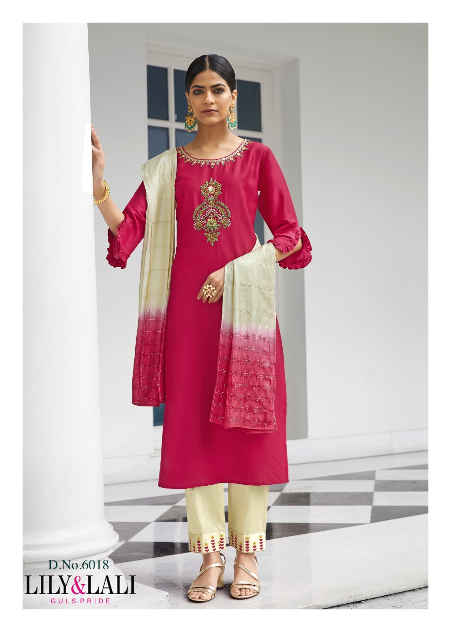 lily and lali malaika silk astonish style kurti pant with dupatta catalog