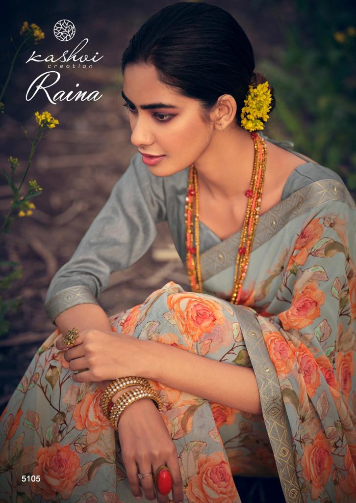 lt kashvi creation raina georgget elegant print saree catalog