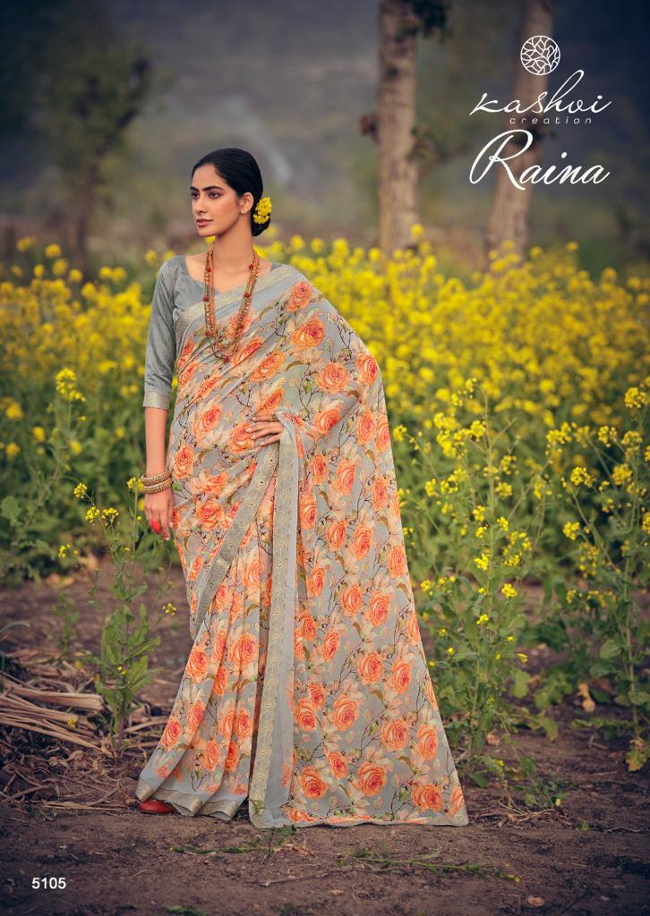 lt kashvi creation raina georgget elegant print saree catalog