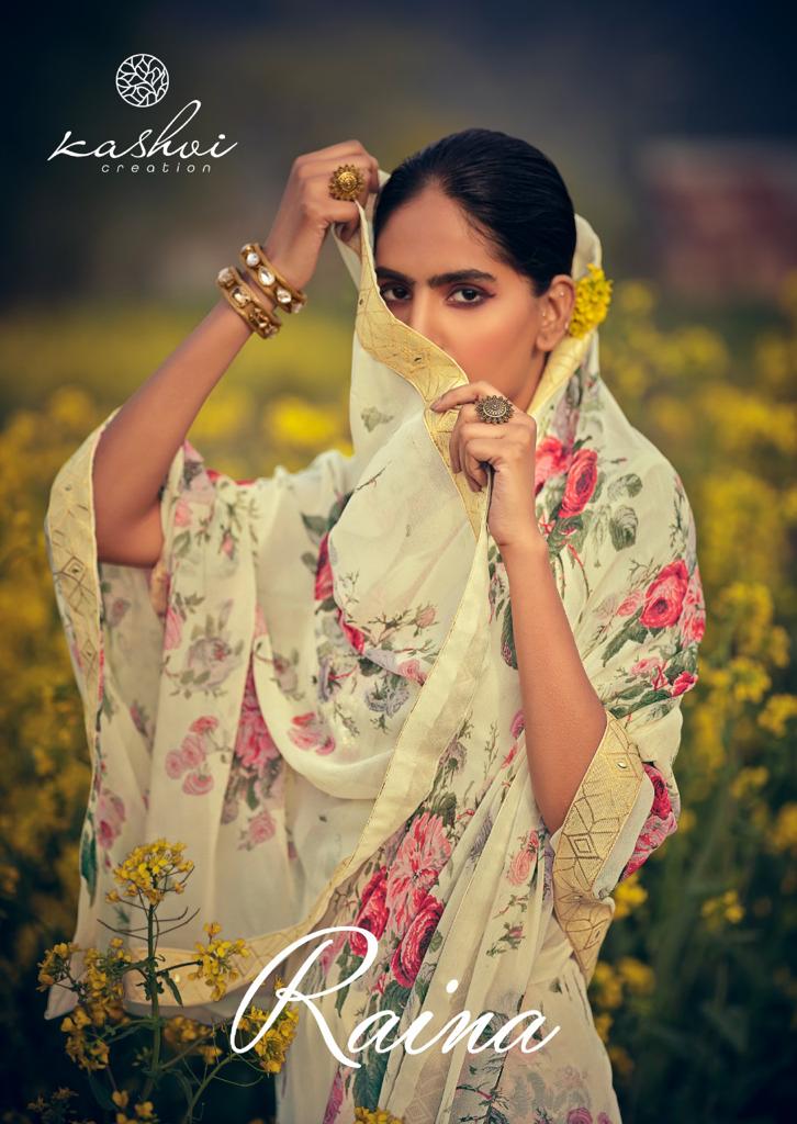 lt kashvi creation raina georgget elegant print saree catalog