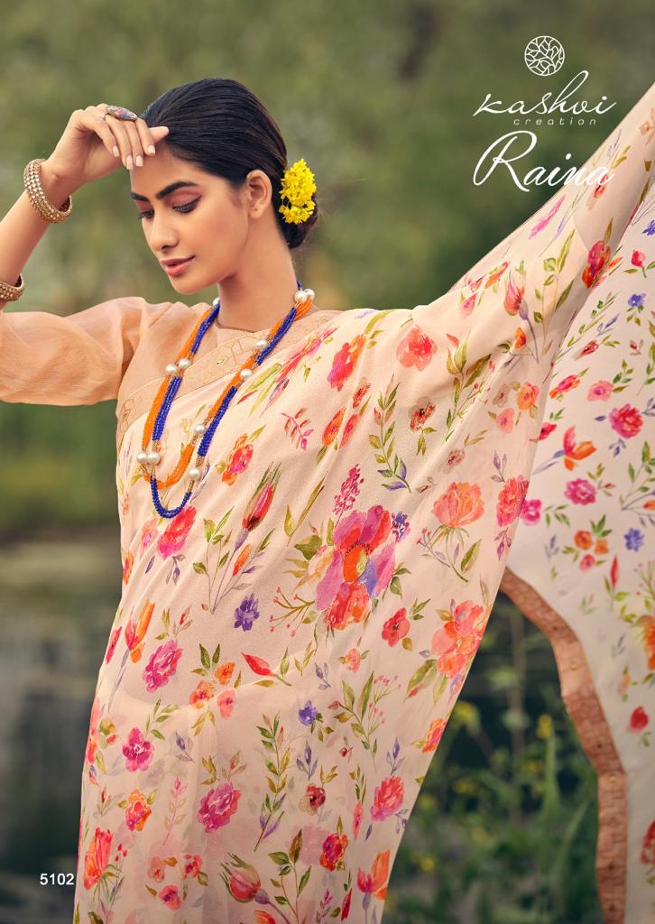 lt kashvi creation raina georgget elegant print saree catalog