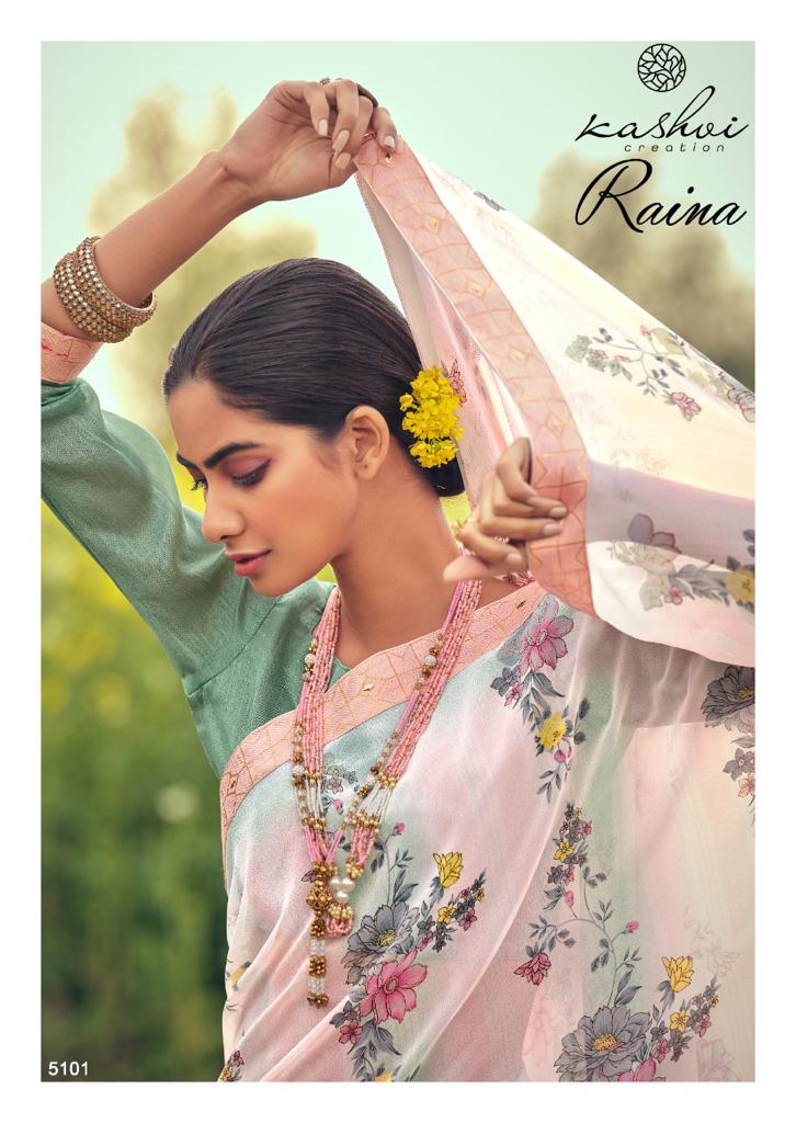 lt kashvi creation raina georgget elegant print saree catalog