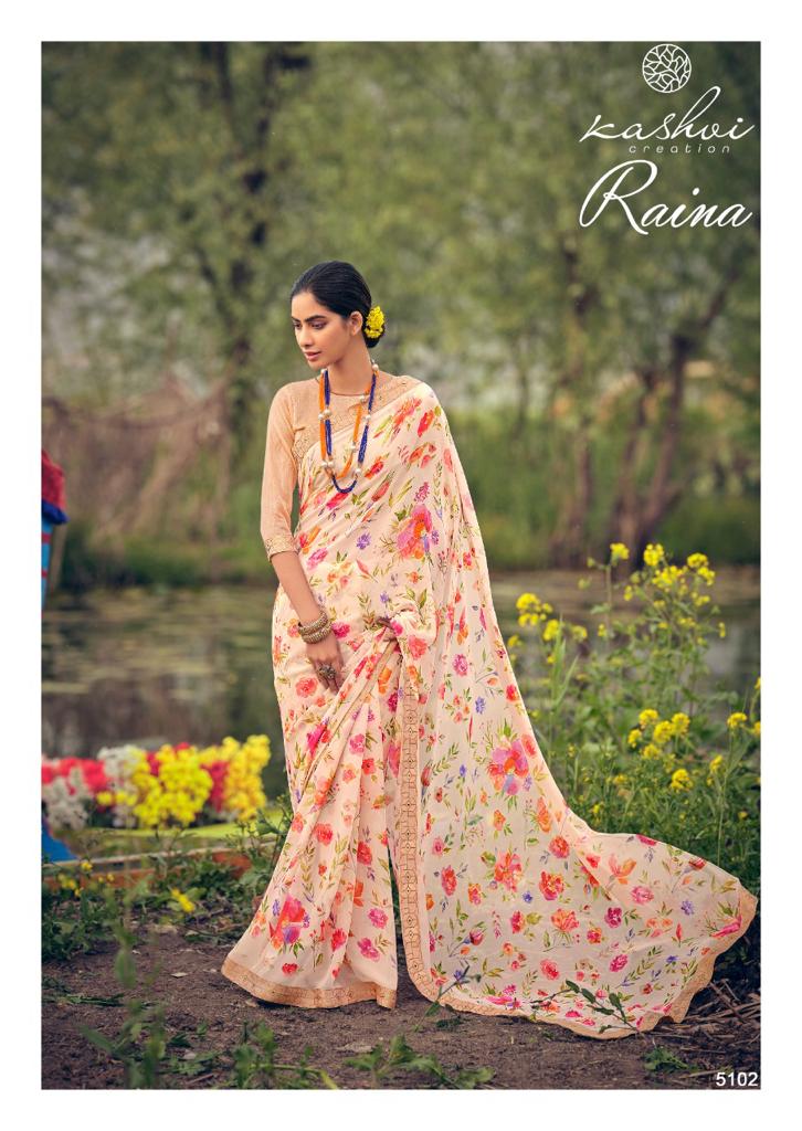 lt kashvi creation raina georgget elegant print saree catalog