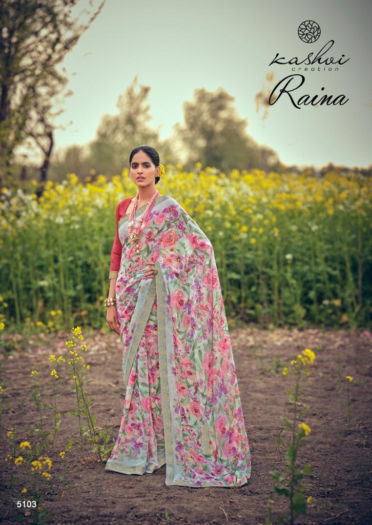 lt kashvi creation raina georgget elegant print saree catalog